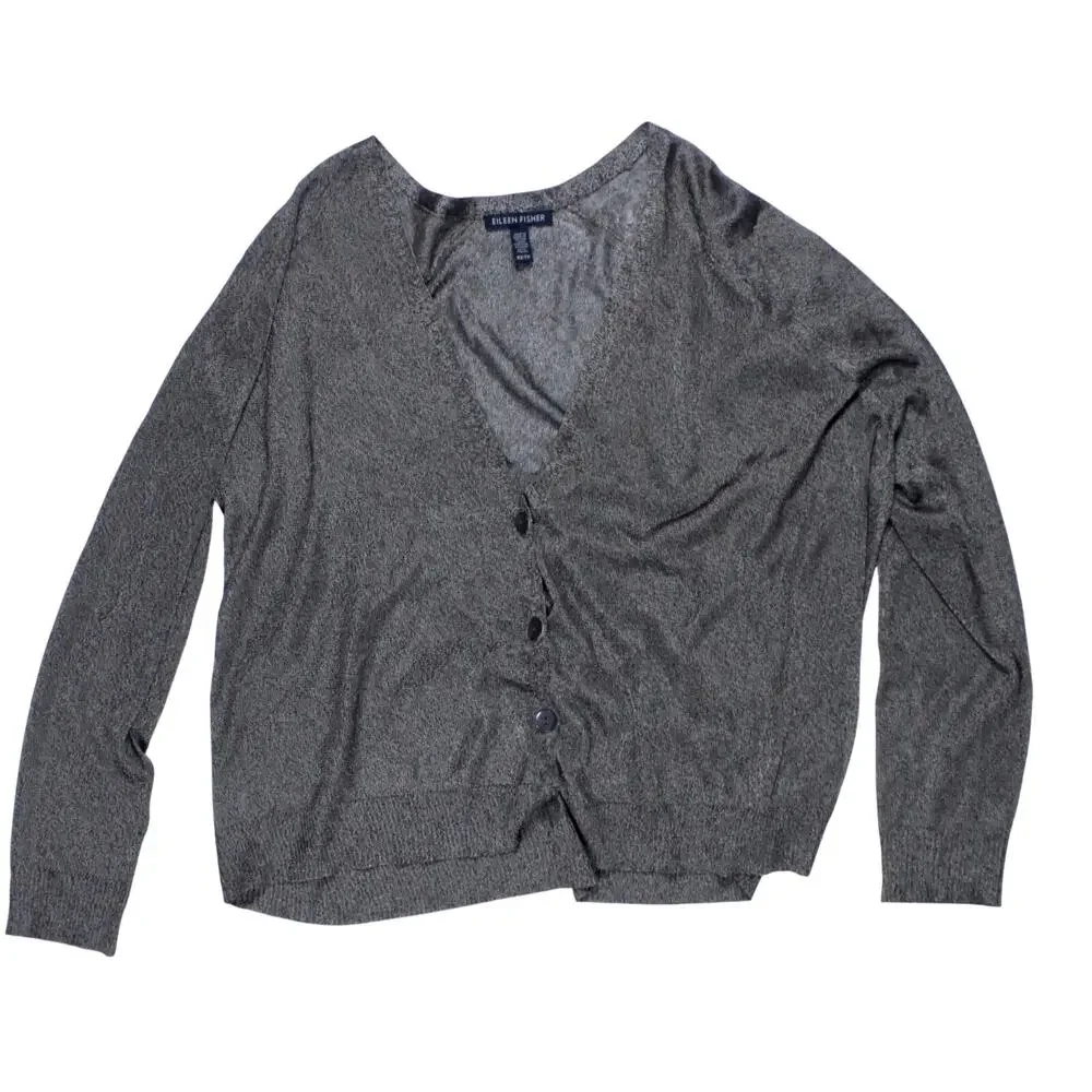 Eileen Fisher cardigan sweater italian yarn metallic gold brown lightweight XS - Picture 1 of 4